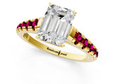 Yellow gold Emerald Cut Diamond Cathedral Solitaire Ring with Round with Garnet side stone Pavé Band_13