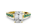 Yellow gold Emerald Cut Diamond Cathedral Solitaire Ring with Round with Green Sapphire side stone Pavé Band_12