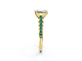 Yellow gold Emerald Cut Diamond Cathedral Solitaire Ring with Round with Green Sapphire side stone Pavé Band_14