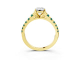 Yellow gold Emerald Cut Diamond Cathedral Solitaire Ring with Round with Green Sapphire side stone Pavé Band_15