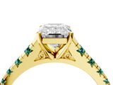Yellow gold Emerald Cut Diamond Cathedral Solitaire Ring with Round with Green Sapphire side stone Pavé Band_16