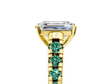 Yellow gold Emerald Cut Diamond Cathedral Solitaire Ring with Round with Green Sapphire side stone Pavé Band_17