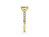 Yellow gold Emerald Cut Diamond Cathedral Solitaire Ring with Round with Moissanite side stone Pavé Band_14