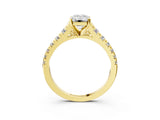 Yellow gold Emerald Cut Diamond Cathedral Solitaire Ring with Round with Moissanite side stone Pavé Band_15