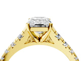 Yellow gold Emerald Cut Diamond Cathedral Solitaire Ring with Round with Moissanite side stone Pavé Band_16