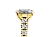 Yellow gold Emerald Cut Diamond Cathedral Solitaire Ring with Round with Moissanite side stone Pavé Band_17