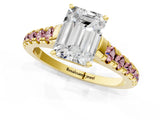 Yellow gold Emerald Cut Diamond Cathedral Solitaire Ring with Round with Morganite side stone Pavé Band_13