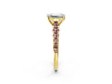 Yellow gold Emerald Cut Diamond Cathedral Solitaire Ring with Round with Morganite side stone Pavé Band_14
