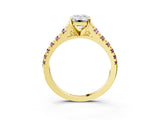 Yellow gold Emerald Cut Diamond Cathedral Solitaire Ring with Round with Morganite side stone Pavé Band_15