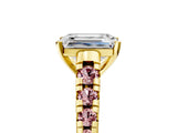 Yellow gold Emerald Cut Diamond Cathedral Solitaire Ring with Round with Morganite side stone Pavé Band_17