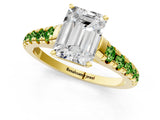 Yellow gold Emerald Cut Diamond Cathedral Solitaire Ring with Round with Peridot side stone Pavé Band_1