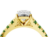 Yellow gold Emerald Cut Diamond Cathedral Solitaire Ring with Round with Peridot side stone Pavé Band_4