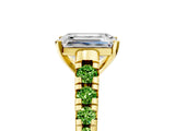 Yellow gold Emerald Cut Diamond Cathedral Solitaire Ring with Round with Peridot side stone Pavé Band_5