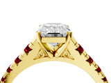 Yellow gold Emerald Cut Diamond Cathedral Solitaire Ring with Round with Ruby side stone Pavé Band_28