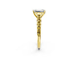 Yellow gold Emerald Cut Diamond Cathedral Solitaire Ring with Round with Yellow Sapphire side stone Pavé Band_26