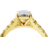 Yellow gold Emerald Cut Diamond Cathedral Solitaire Ring with Round with Yellow Sapphire side stone Pavé Band_28