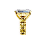 Yellow gold Emerald Cut Diamond Cathedral Solitaire Ring with Round with Yellow Sapphire side stone Pavé Band_29