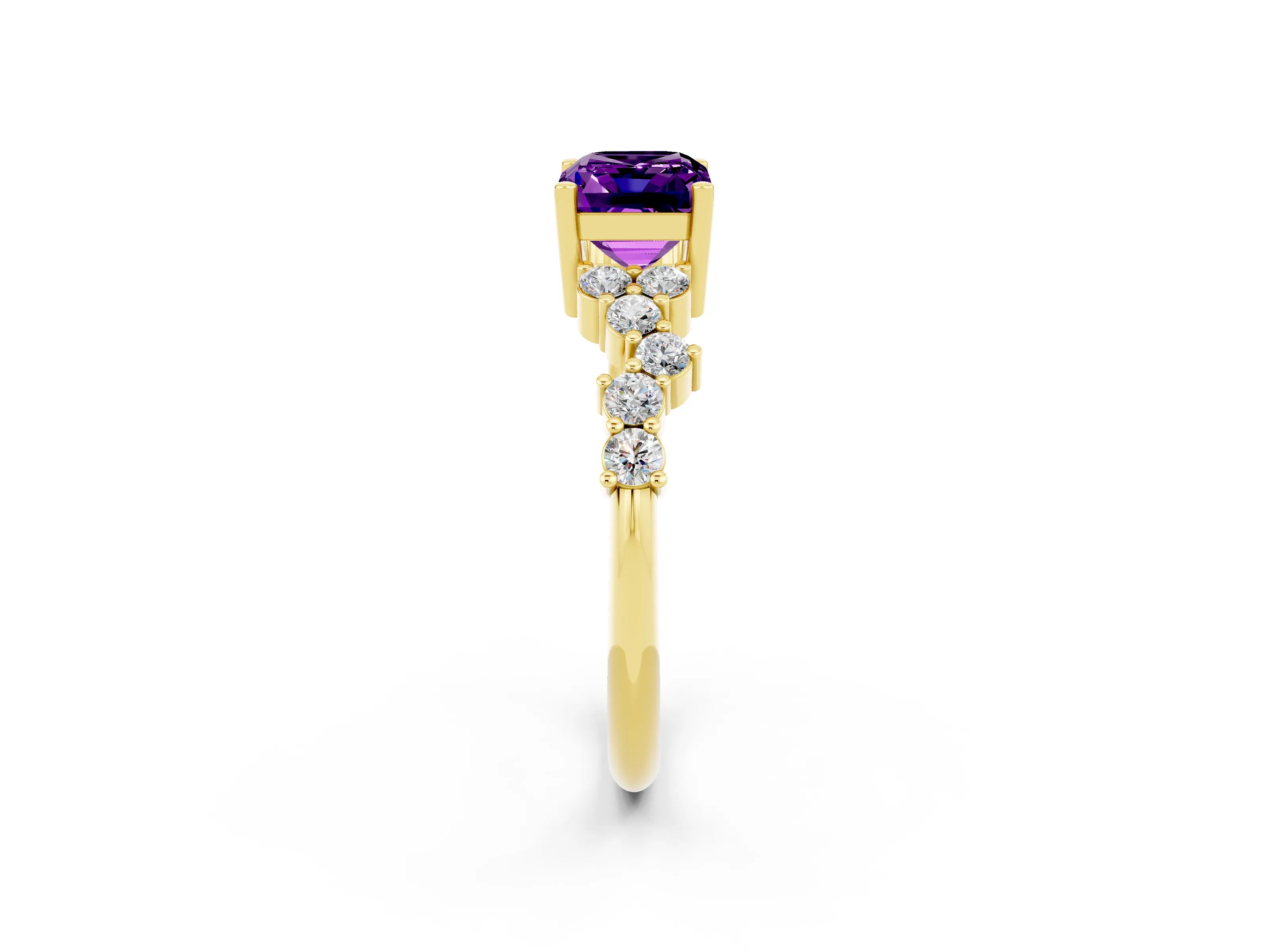 Yellow gold Emerald Cut Diamond Cluster Pavé Band with Four-Prong Setting_2