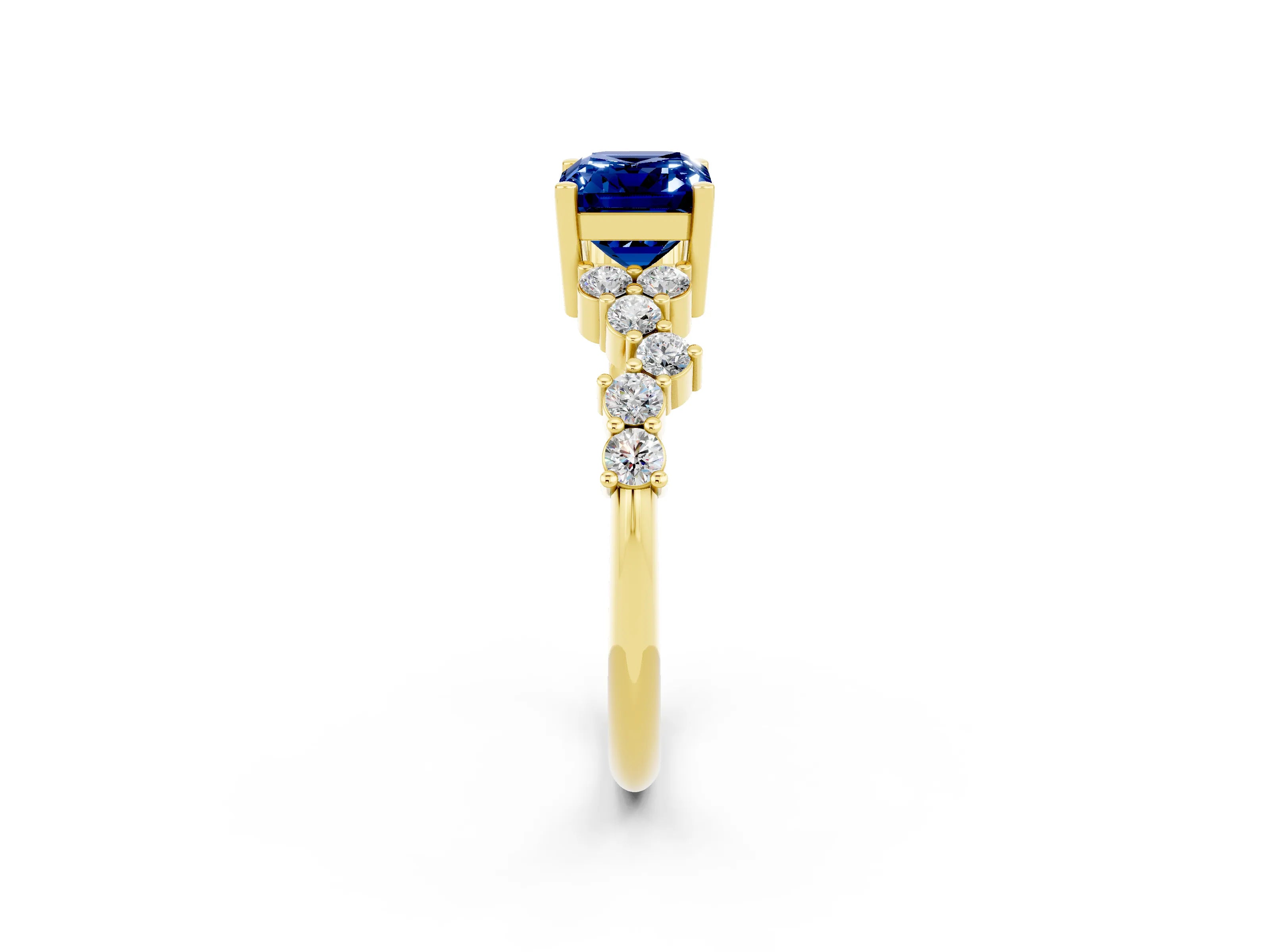 Yellow gold Emerald Cut Diamond Cluster Pavé Band with Four-Prong Setting_2