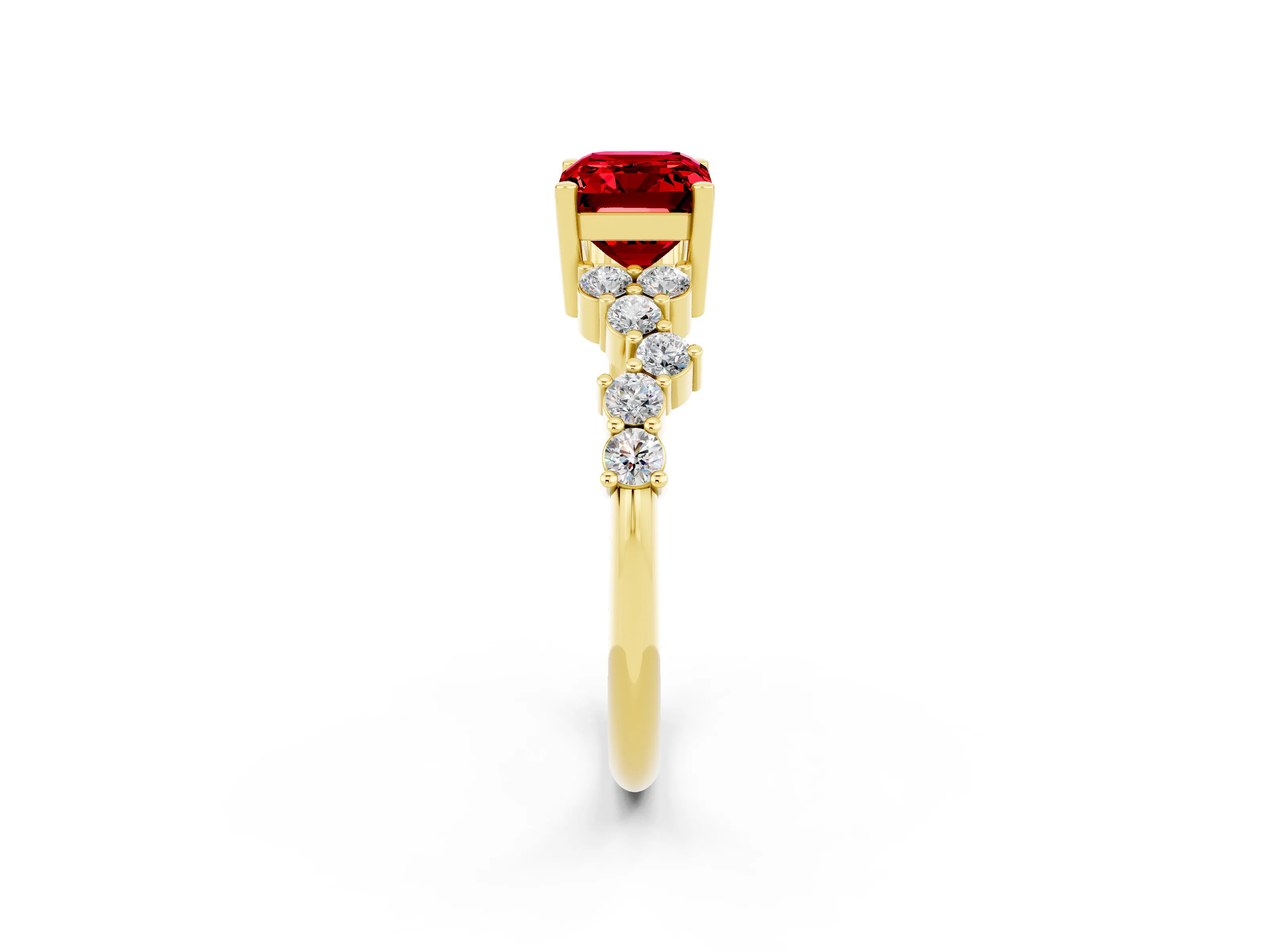 Yellow gold Emerald Cut Diamond Cluster Pavé Band with Four-Prong Setting_2