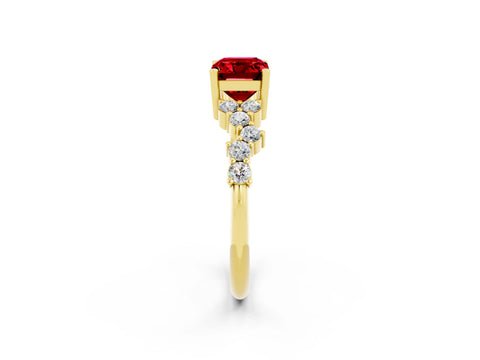 Yellow gold Emerald Cut Diamond Cluster Pavé Band with Four-Prong Setting_2