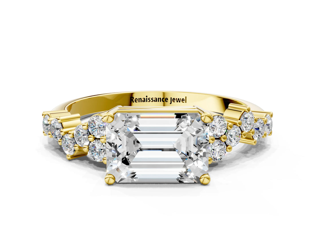 Yellow gold Emerald Cut Diamond Cluster Pavé Band with Four-Prong Setting_3
