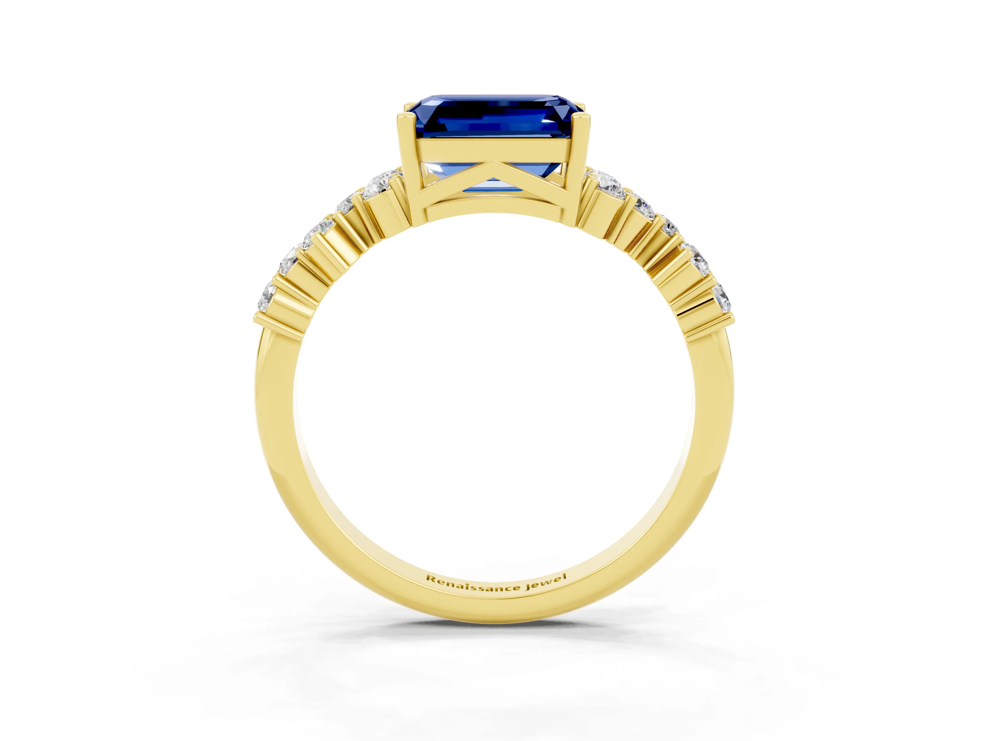 Yellow gold Emerald Cut Diamond Cluster Pavé Band with Four-Prong Setting_3