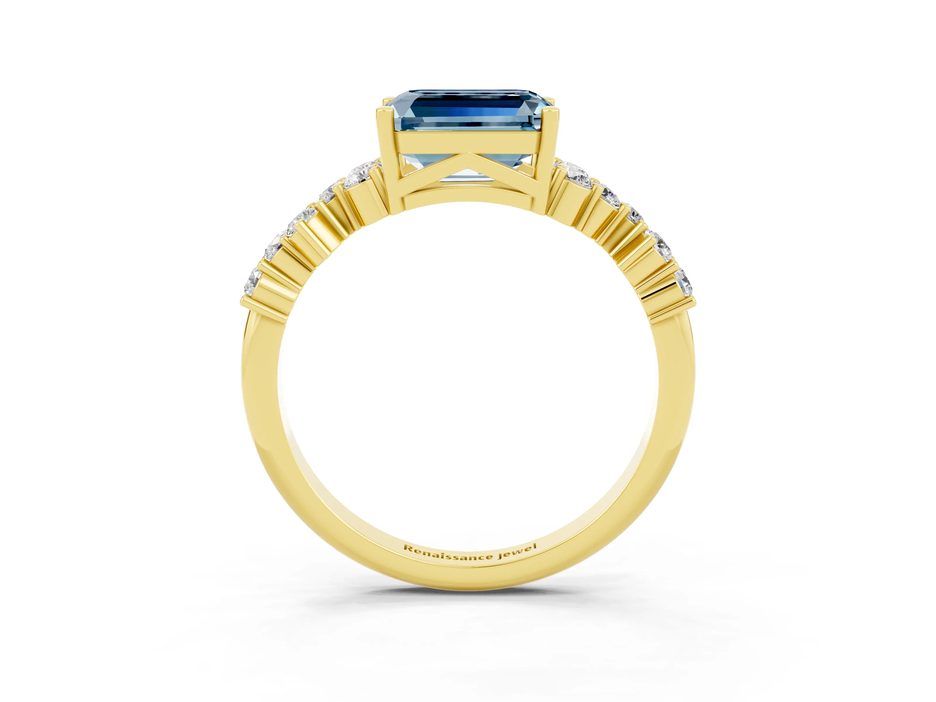Yellow gold Emerald Cut Diamond Cluster Pavé Band with Four-Prong Setting_3