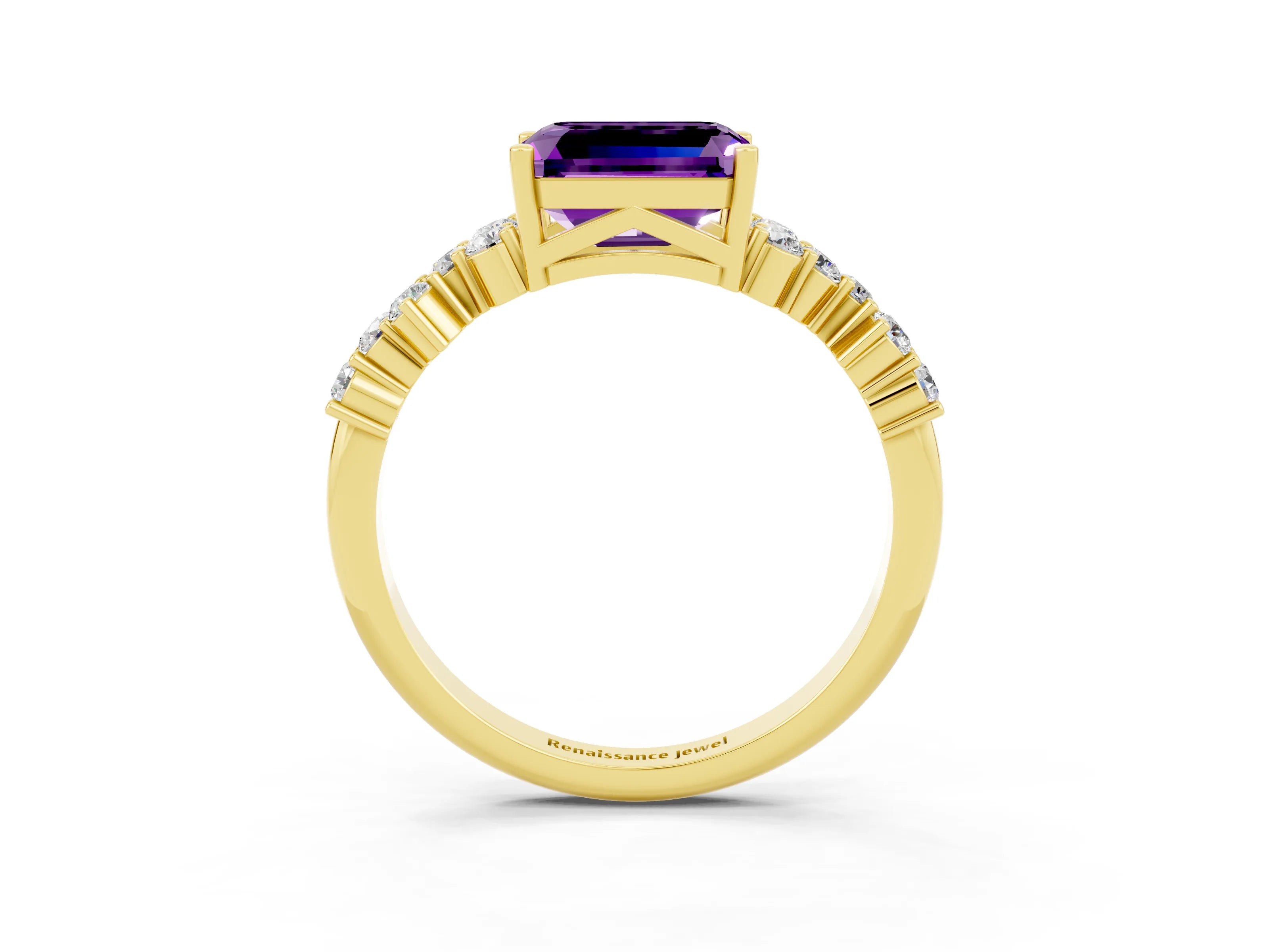 Yellow gold Emerald Cut Diamond Cluster Pavé Band with Four-Prong Setting_3