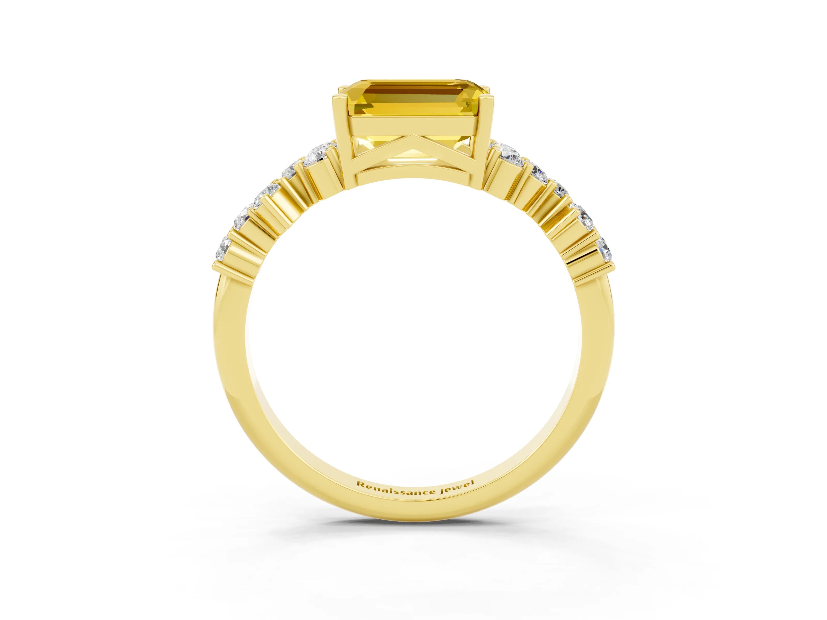 Yellow gold Emerald Cut Diamond Cluster Pavé Band with Four-Prong Setting_3