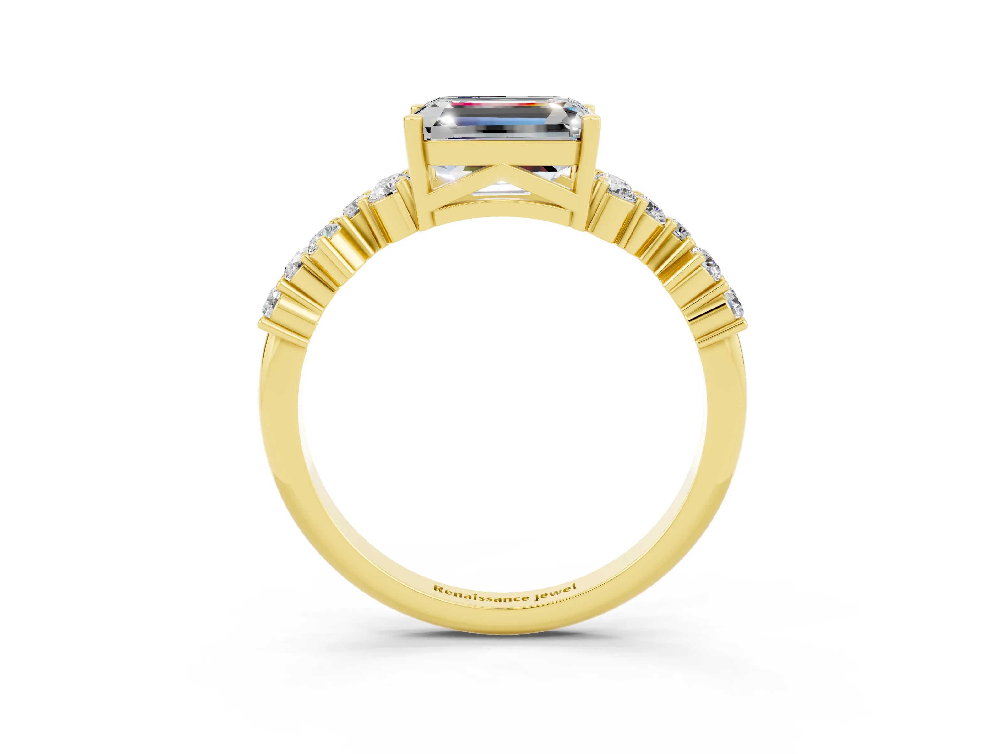 Yellow gold Emerald Cut Diamond Cluster Pavé Band with Four-Prong Setting_3