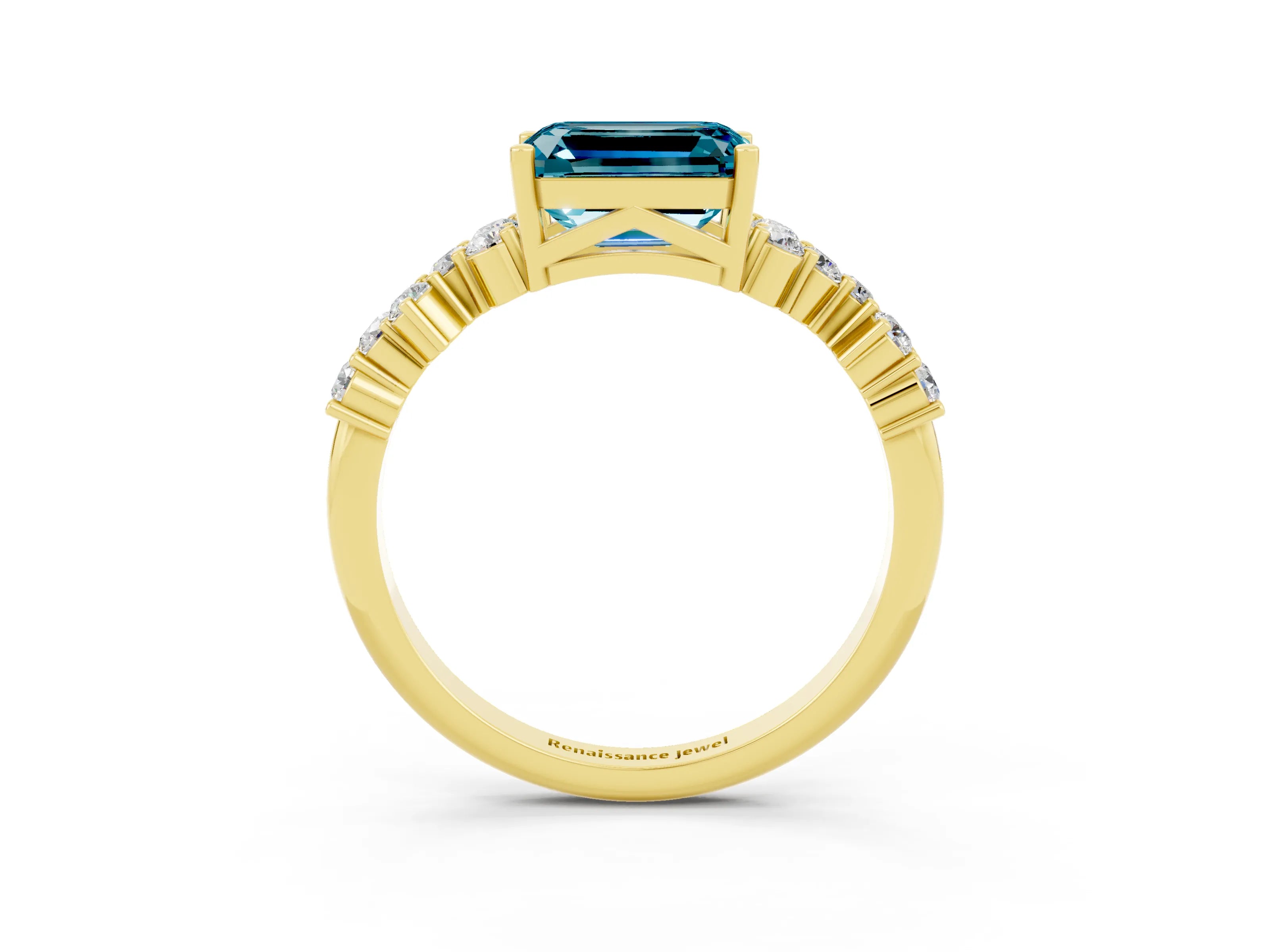 Yellow gold Emerald Cut Diamond Cluster Pavé Band with Four-Prong Setting_3