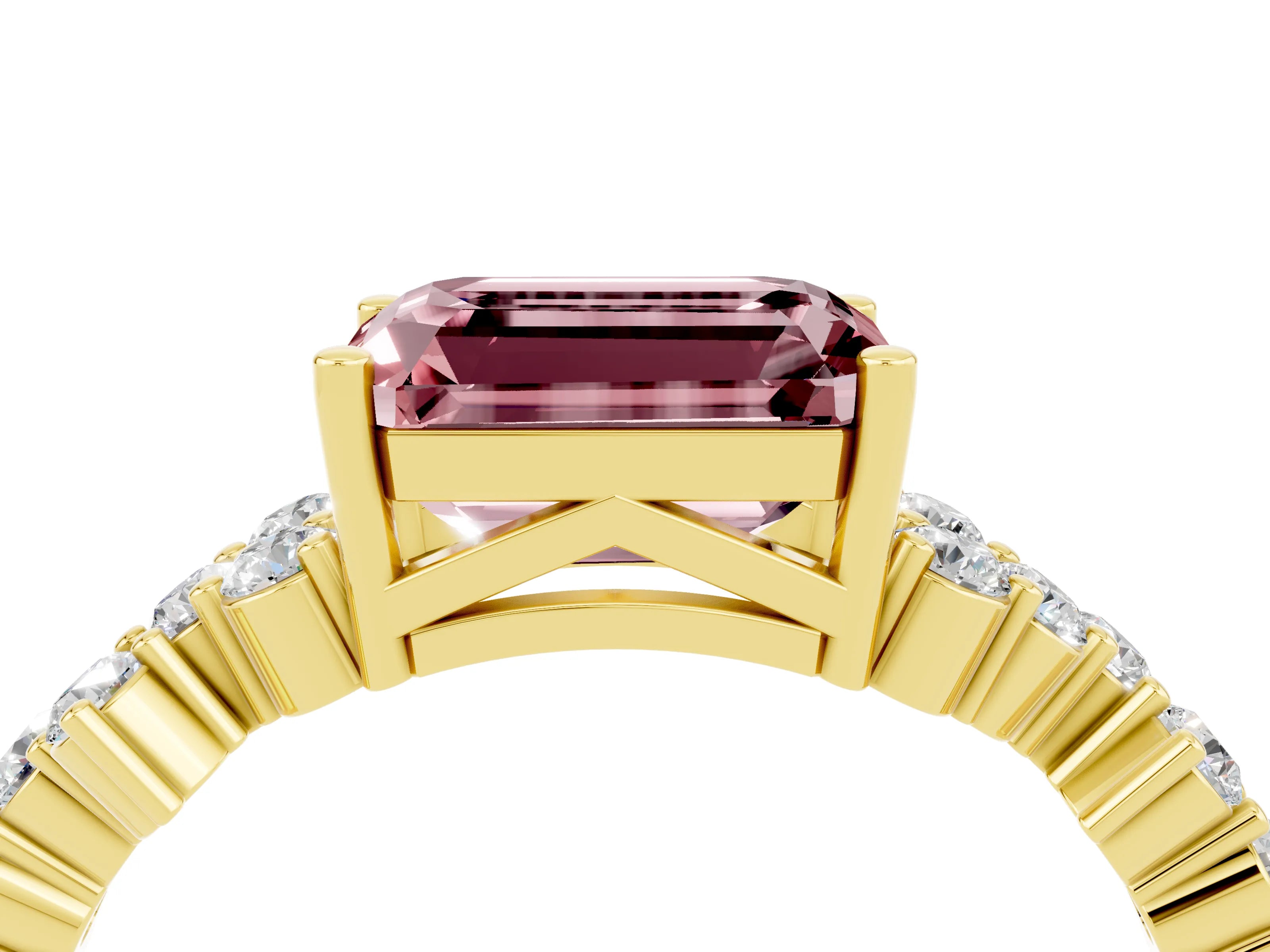 Yellow gold Emerald Cut Diamond Cluster Pavé Band with Four-Prong Setting_4