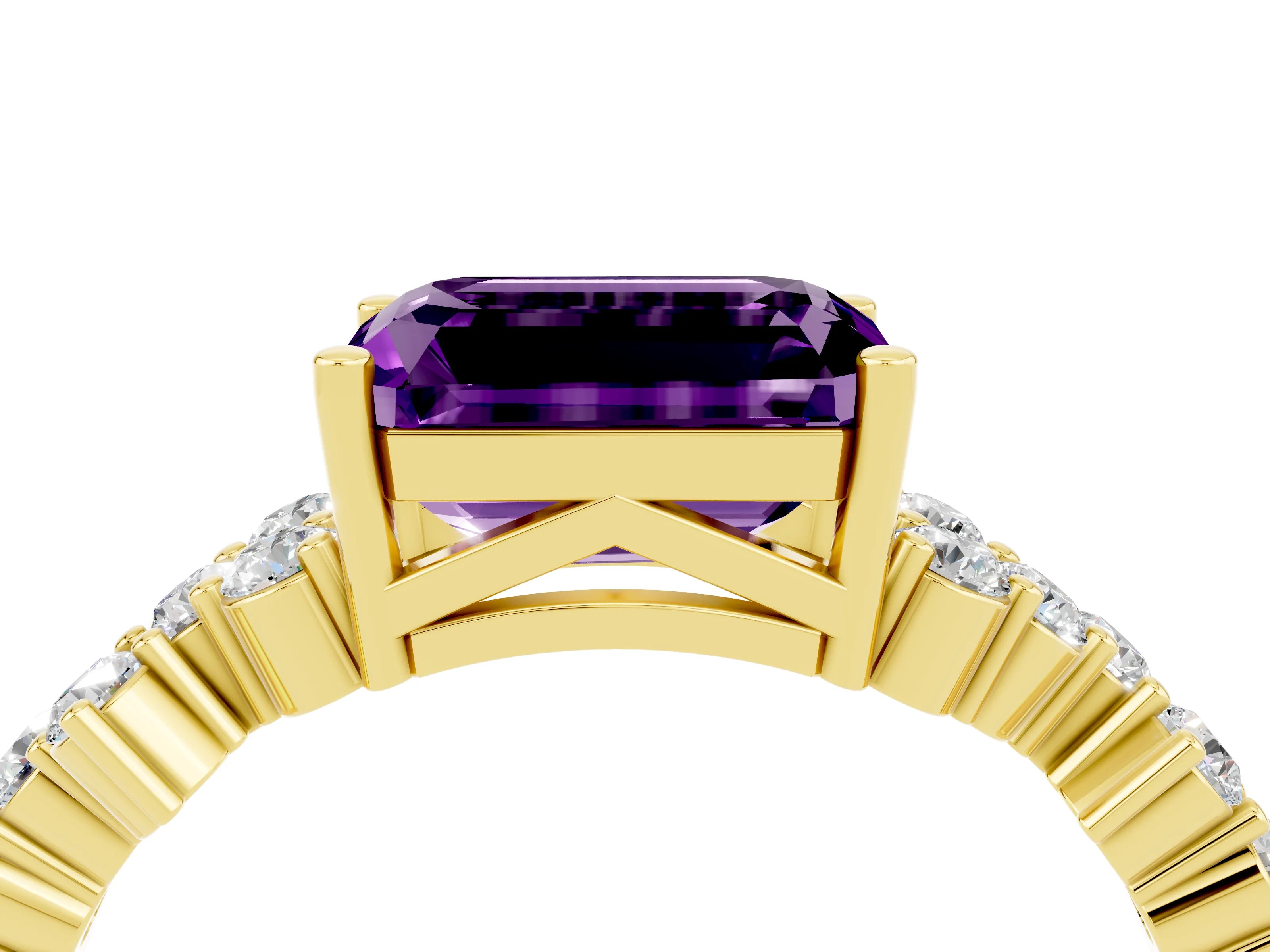 Yellow gold Emerald Cut Diamond Cluster Pavé Band with Four-Prong Setting_4