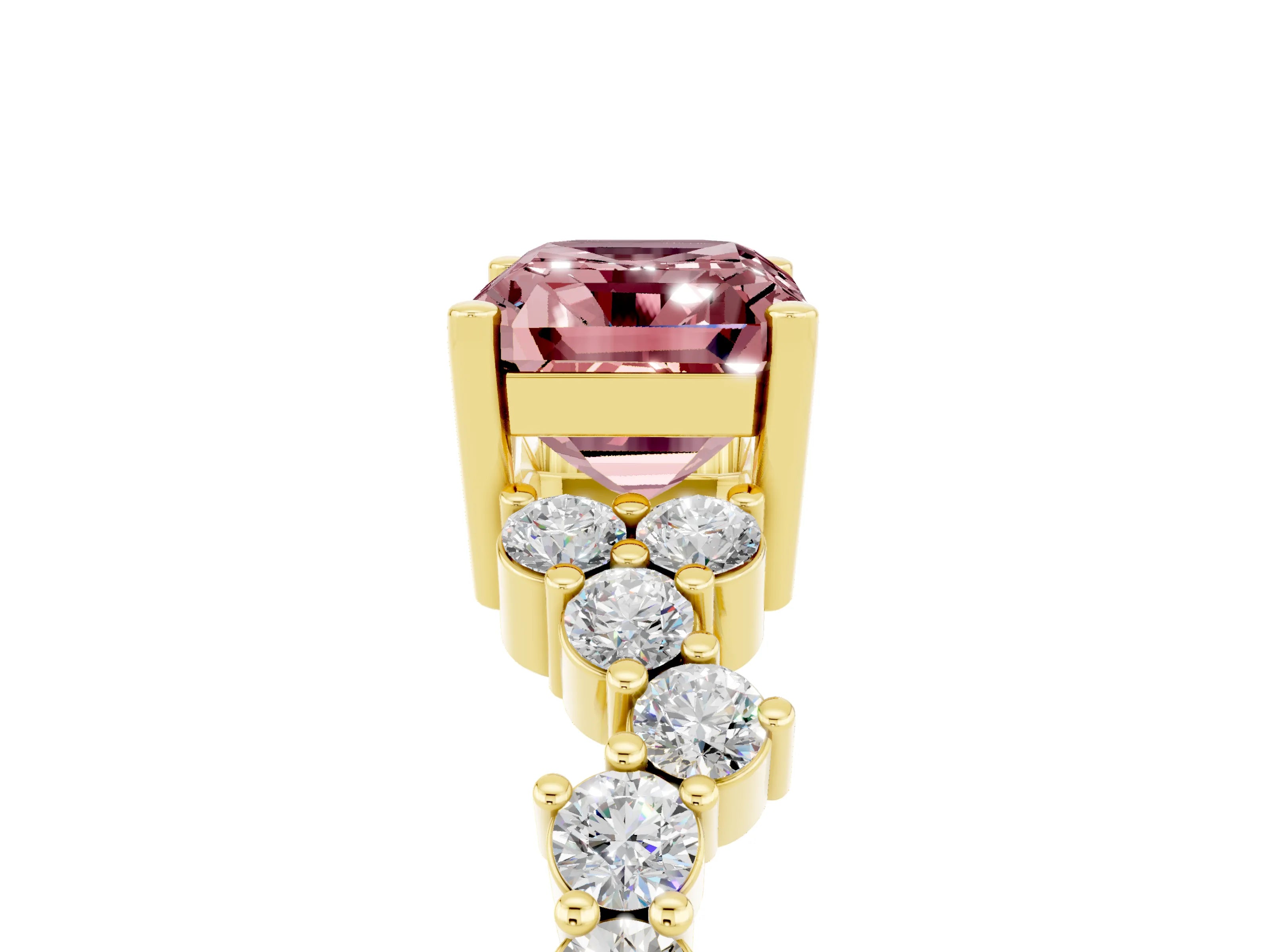 Yellow gold Emerald Cut Diamond Cluster Pavé Band with Four-Prong Setting_5