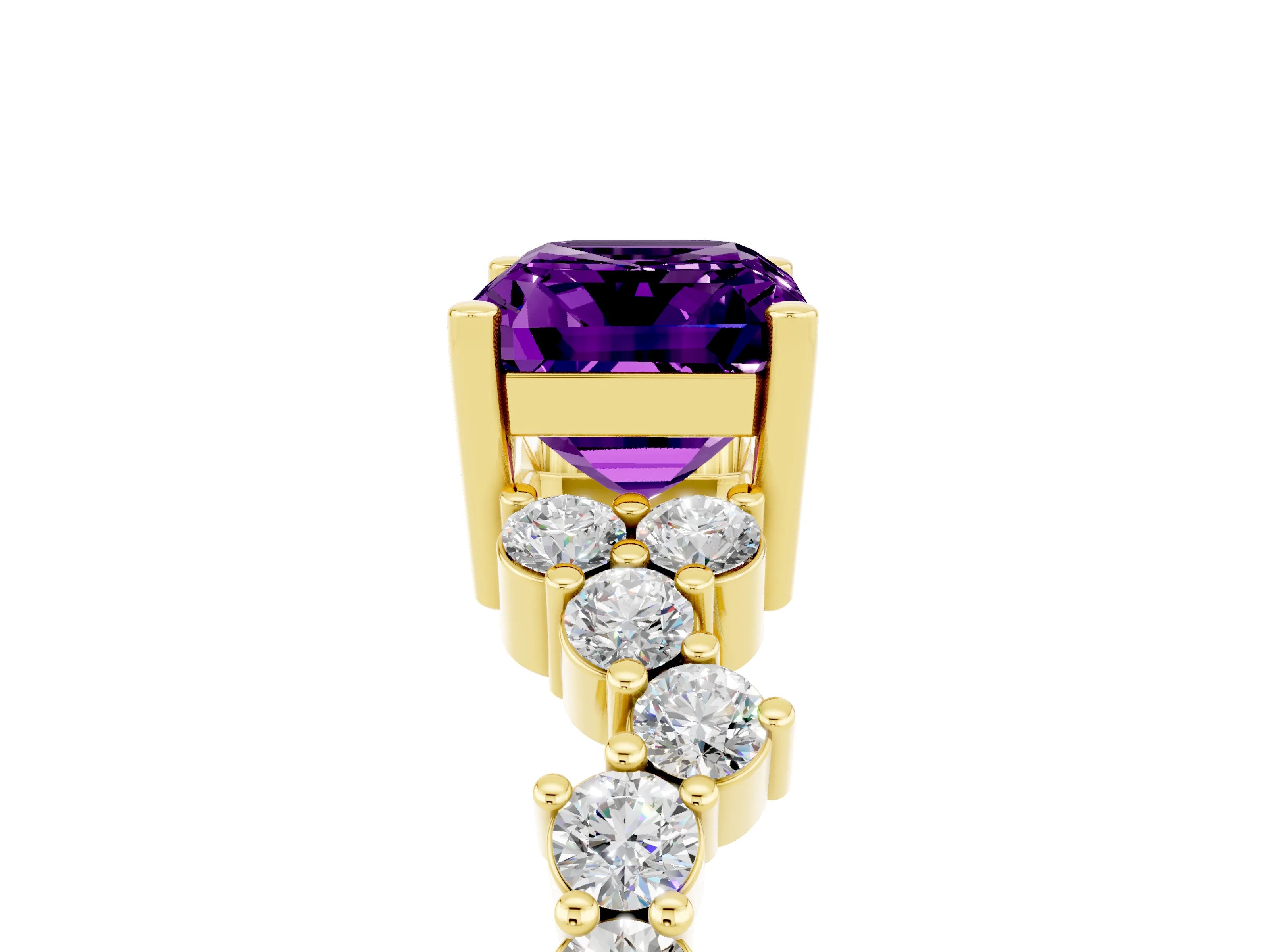 Yellow gold Emerald Cut Diamond Cluster Pavé Band with Four-Prong Setting_5
