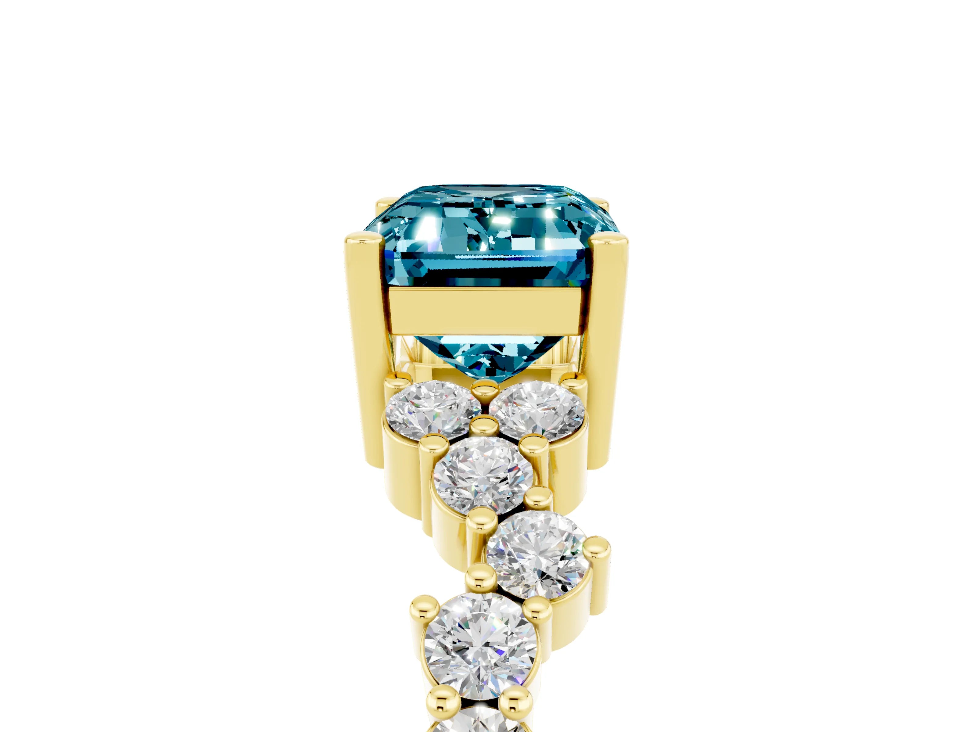 Yellow gold Emerald Cut Diamond Cluster Pavé Band with Four-Prong Setting_5