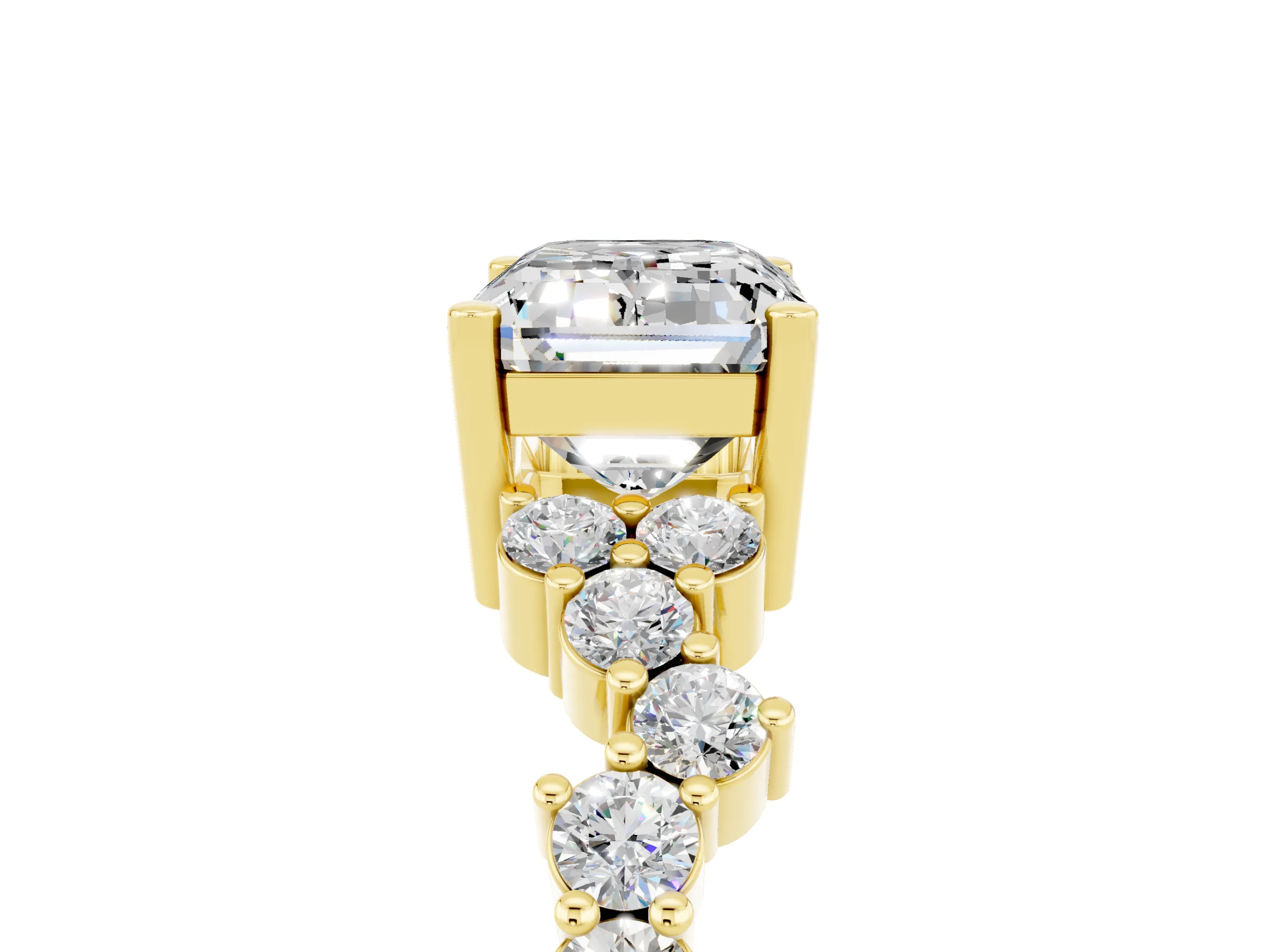 Yellow gold Emerald Cut Diamond Cluster Pavé Band with Four-Prong Setting_5