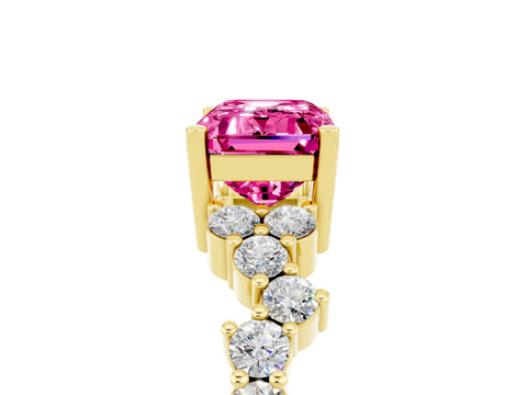 Yellow gold Emerald Cut Diamond Cluster Pavé Band with Four-Prong Setting_5