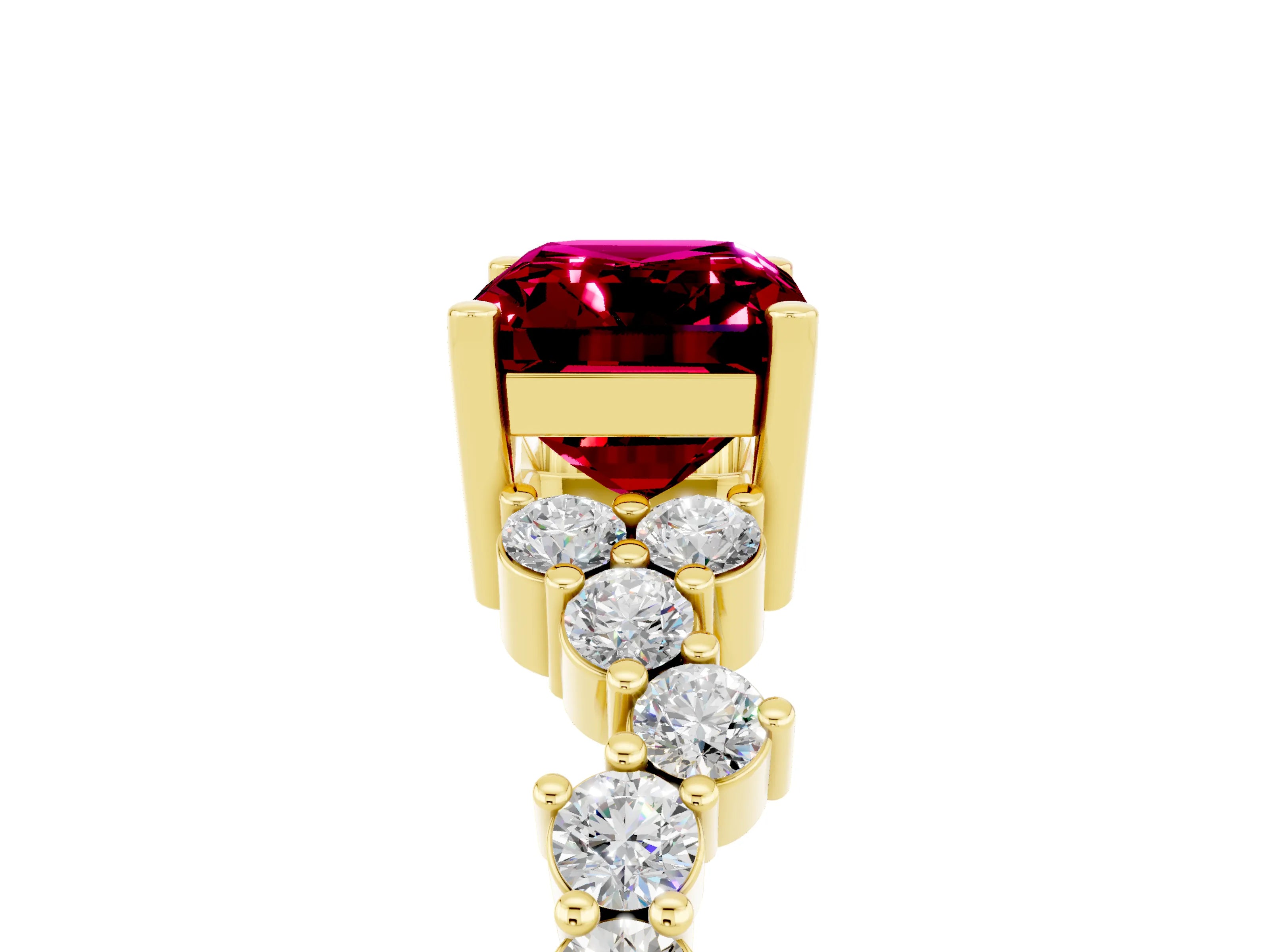 Yellow gold Emerald Cut Diamond Cluster Pavé Band with Four-Prong Setting_5