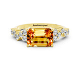 Yellow gold Emerald Cut Diamond Cluster Pavé Band with Four-Prong Setting