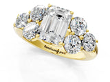 Yellow gold Emerald Cut Diamond Cluster Ring with Round Accent Stones and Prong Setting on a Classic Band_62