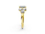 Yellow gold Emerald Cut Diamond Cluster Ring with Round Accent Stones and Prong Setting on a Classic Band_63