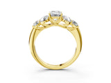 Yellow gold Emerald Cut Diamond Cluster Ring with Round Accent Stones and Prong Setting on a Classic Band_64