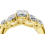 Yellow gold Emerald Cut Diamond Cluster Ring with Round Accent Stones and Prong Setting on a Classic Band_65