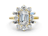 Yellow gold Emerald Cut Diamond Cluster Ring with Round and Baguette Stones, Split Shank Band, Prong Setting_15