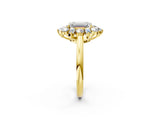 Yellow gold Emerald Cut Diamond Cluster Ring with Round and Baguette Stones, Split Shank Band, Prong Setting_17