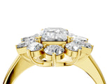 Yellow gold Emerald Cut Diamond Cluster Ring with Round and Baguette Stones, Split Shank Band, Prong Setting_7