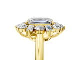 Yellow gold Emerald Cut Diamond Cluster Ring with Round and Baguette Stones, Split Shank Band, Prong Setting_8