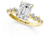 Yellow gold Emerald Cut Diamond Cluster Side Stone Solitaire Ring with Prong Setting_61